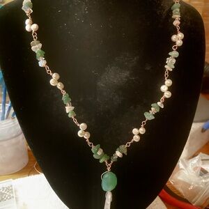 Handcrafted Green Aventurine and Pearl Necklace